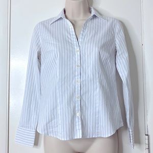 Long sleeve button striped top Ann Taylor Petites size 4P